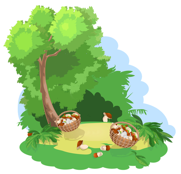 This png image - Decoration with Tree and Baskets of Mushrooms PNG Image, is available for free download