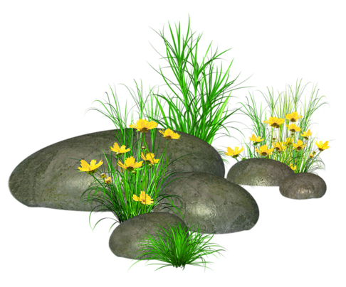 This png image - Stones with Grass and Yellow Flowers PNG Picture, is available for free download