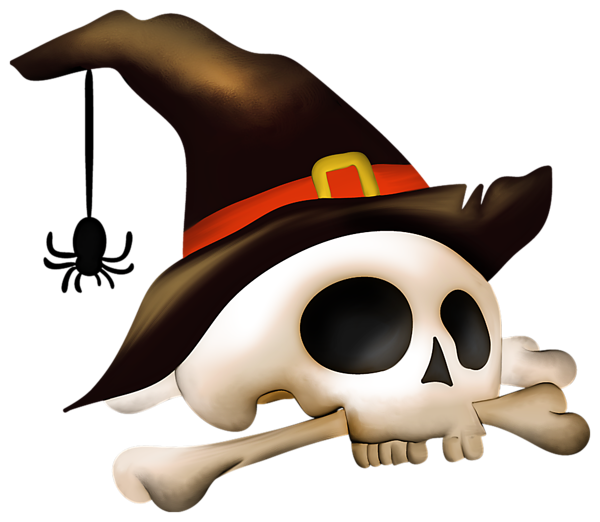 This png image - Halloween Skull with Bone and Witch Hat Clipart, is available for free download