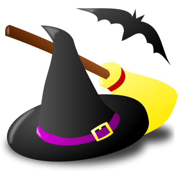 This png image - Halloween Witch Hat Broom and Bat PNG Clipart, is available for free download