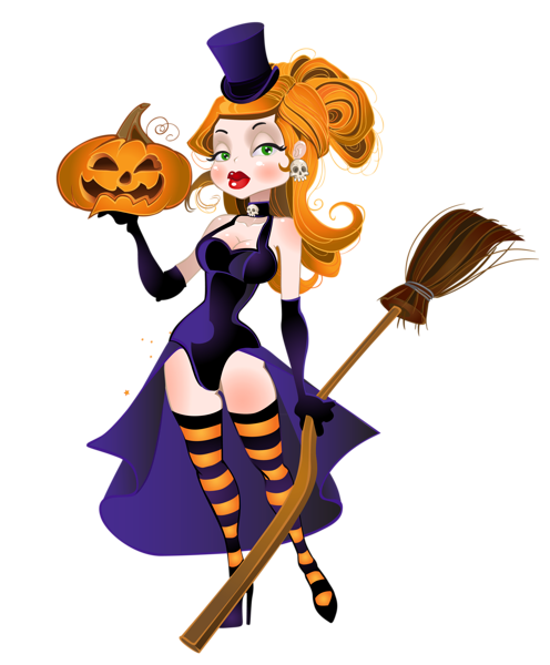 This png image - Halloween Witch with Broom and Pumpkin PNG Clipart, is available for free download
