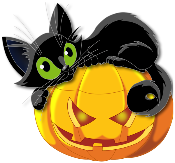 This png image - Large Transparent Halloween Pumpkin with Black Cat Clipart, is available for free download