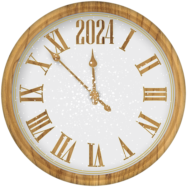 This png image - 2024 New Year Wood Clock Tree PNG Clipart, is available for free download