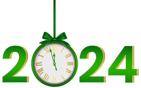This png image - 2024 with Clock Green PNG Clipart, is available for free download