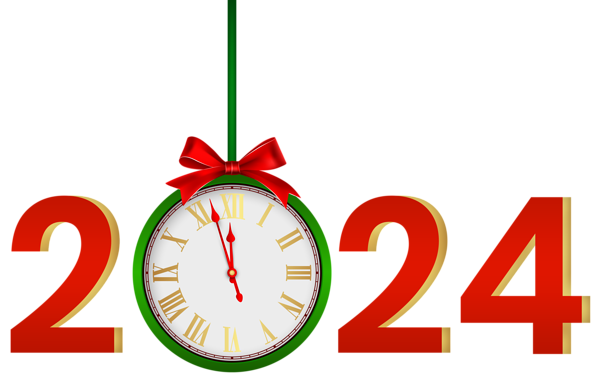 This png image - 2024 with Clock Red Green PNG Clipart, is available for free download