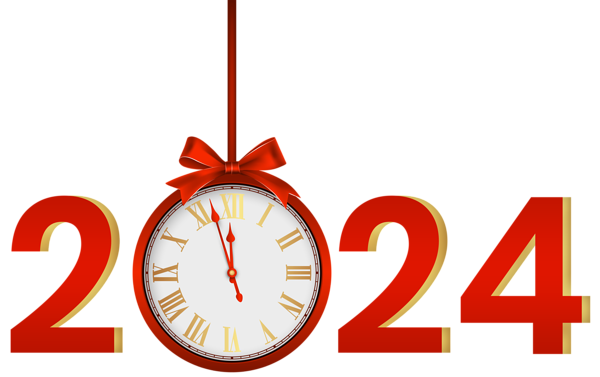 This png image - 2024 with Clock Red PNG Clipart.png, is available for free download