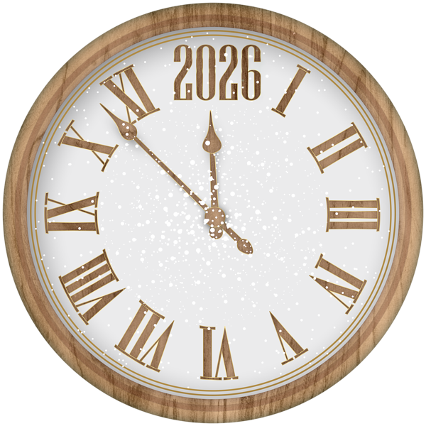 This png image - 2026 New Year Wood Clock PNG Clipart, is available for free download