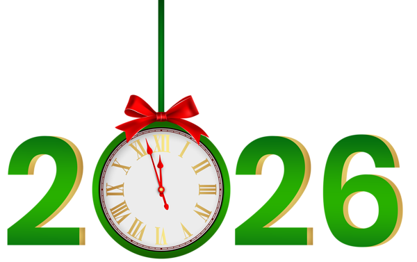 This png image - 2026 with Clock Red Green PNG Clipart, is available for free download