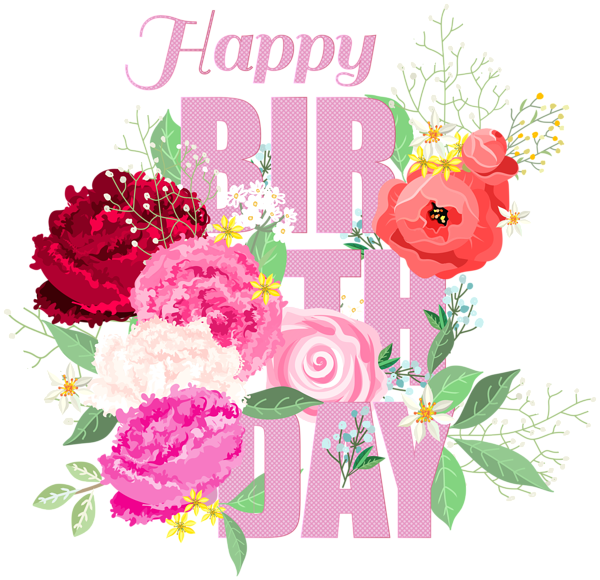 This png image - Happy Birthday with Flowers PNG Clip Art, is available for free download