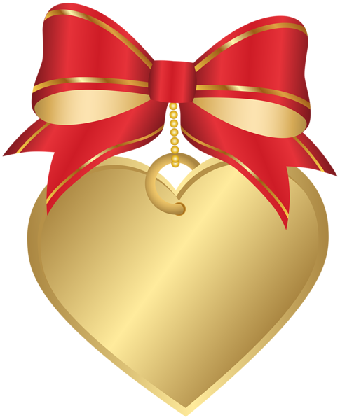 This png image - Gold Heart with Red Bow Transparent PNG Clip Art Image, is available for free download
