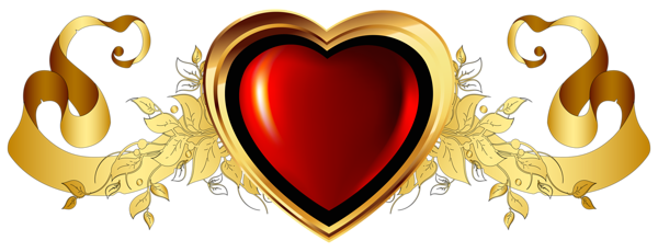 This png image - Large Red Heart with Gold Banner Element Clipart, is available for free download