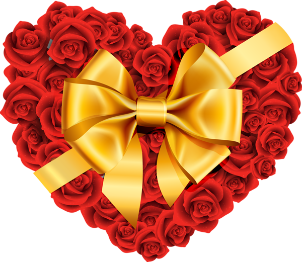 This png image - Large Rose Heart with Gold Bow PNG Clipart, is available for free download