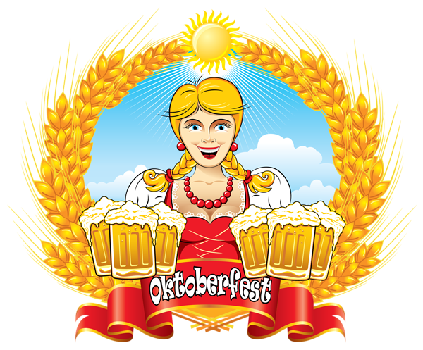 This png image - Oktoberfest Girl with Beer Mugs and Wheat PNG Clipart Image, is available for free download