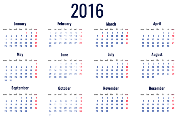 This png image - 2016 Calendar Transparent PNG Clipart Picture, is available for free download
