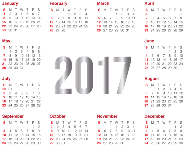 This png image - 2017 Transparent Calendar PNG Clip Art Image, is available for free download