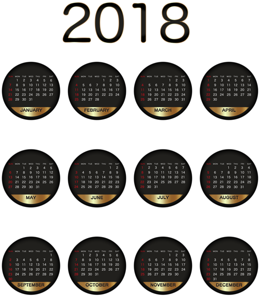 This png image - 2018 Calendar Black Gold Transparent PNG Image, is available for free download
