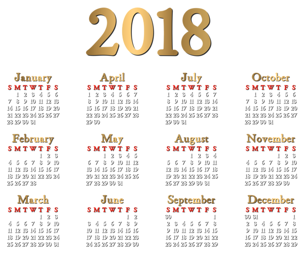 This png image - 2018 Calendar Transparent Clip Art Image, is available for free download
