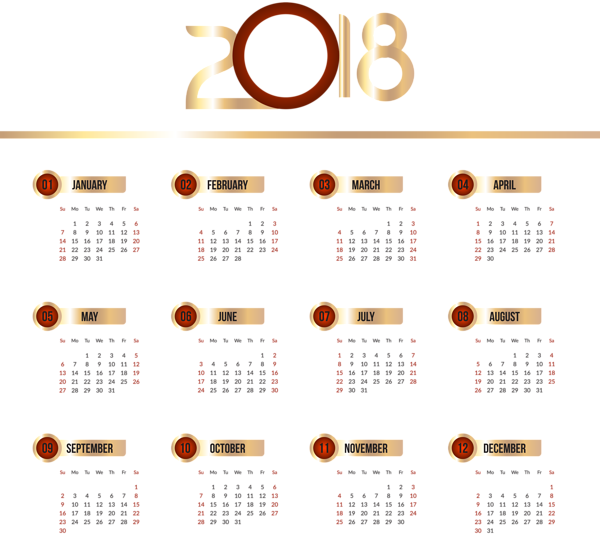 This png image - 2018 Calendar Transparent Clip Art PNG Image, is available for free download