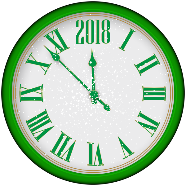 This png image - 2018 New Year Green Clock Tree PNG Clip Art, is available for free download