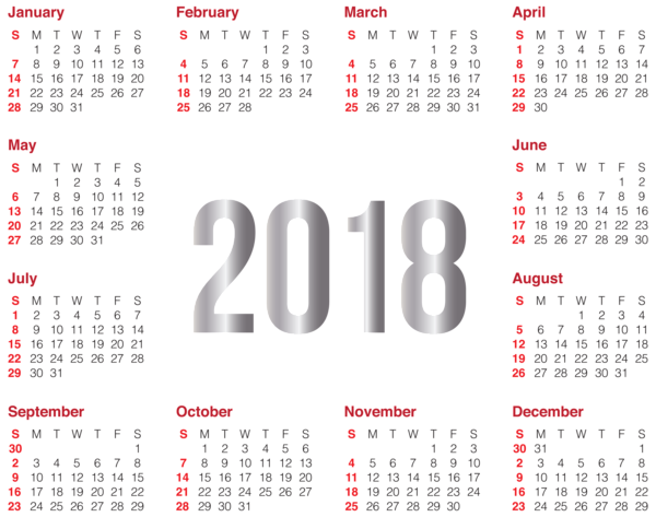 This png image - 2018 Transparent Calendar PNG Clip Art Image, is available for free download