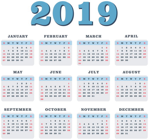 This png image - 2019 Blue Calendar Transparent PNG Image, is available for free download
