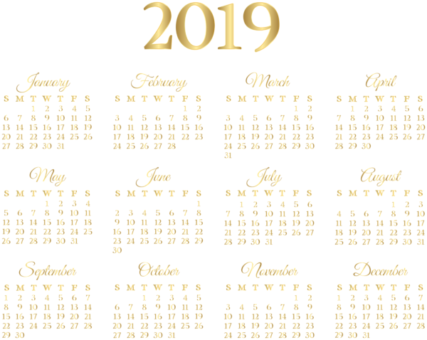This png image - 2019 Calendar Gold Transparent PNG Image, is available for free download