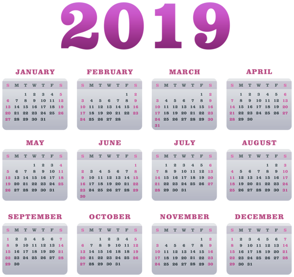 This png image - 2019 Calendar Purple Transparent PNG Image, is available for free download