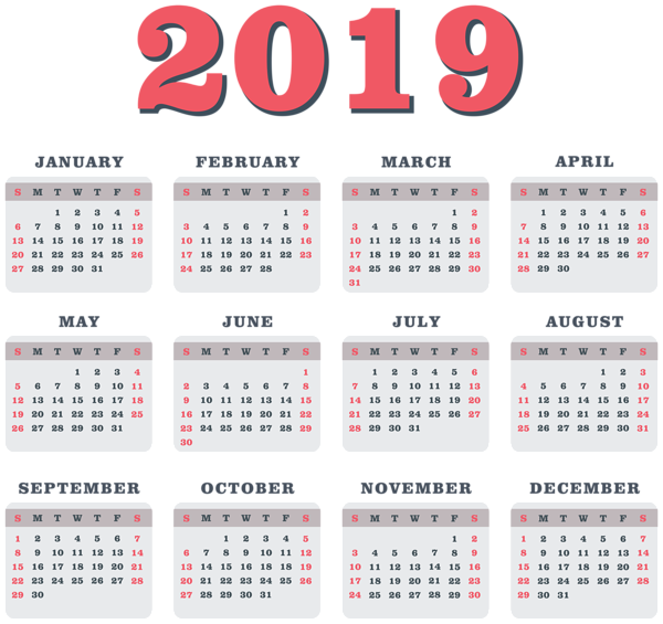 This png image - 2019 Calendar Red Transparent PNG Image, is available for free download