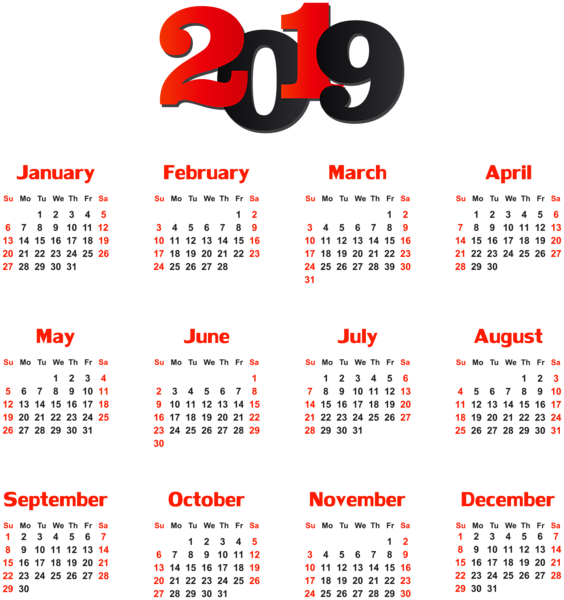 This png image - 2019 Calendar Transparent PNG Clip Art, is available for free download