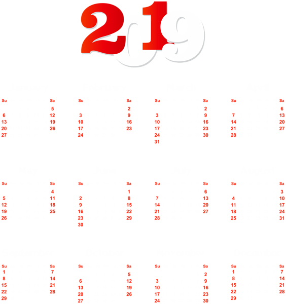 This png image - 2019 Calendar White Transparent PNG Clip Art, is available for free download