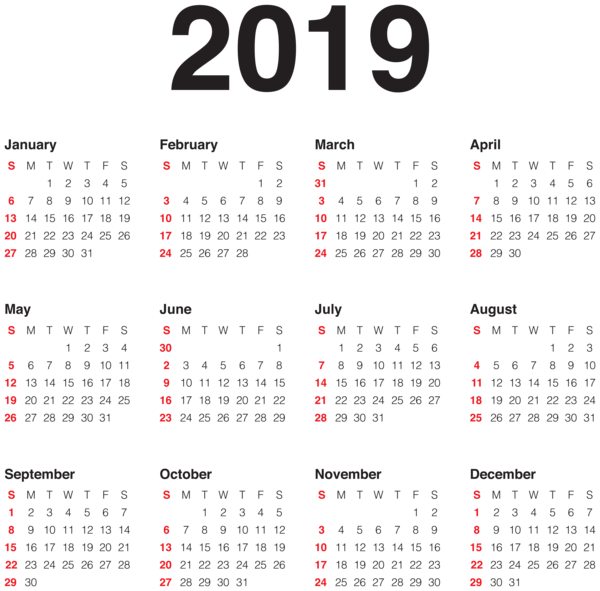 This png image - 2019 Transparent Calendar Black PNG Image, is available for free download