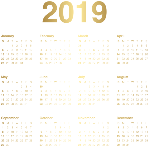 This png image - 2019 Transparent Calendar Gold PNG Image, is available for free download
