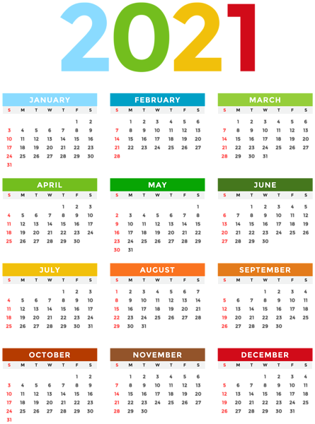 This png image - 2021 Calendar Colorful Transparent Image, is available for free download