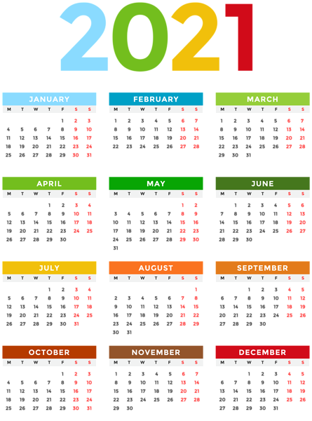 This png image - 2021 Calendar EU Colorful Transparent Image, is available for free download