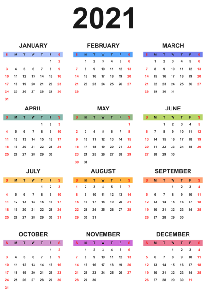 This png image - 2021 Colorful Calendar Transparent Clipart, is available for free download