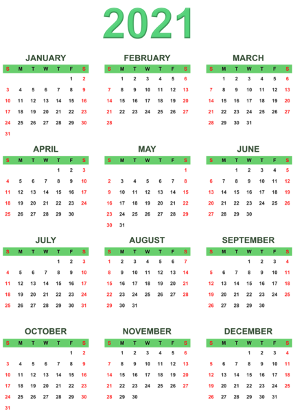 This png image - 2021 Green Calendar Transparent Clipart, is available for free download