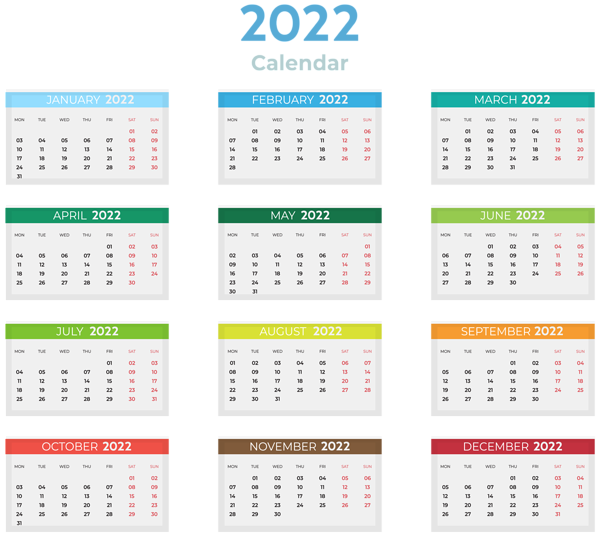This png image - 2022 Color Calendar Clipart, is available for free download