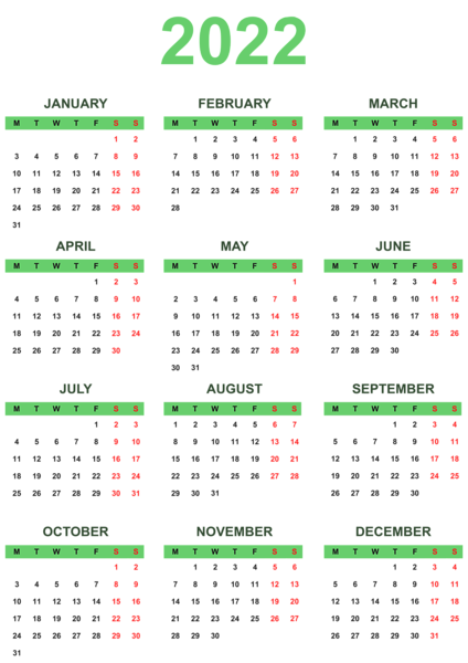 2022 EU Green Calendar Transparent Clipart | Gallery Yopriceville ...