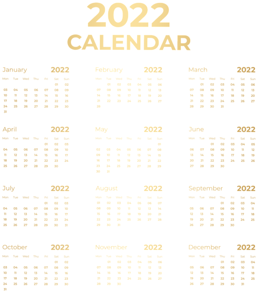 This png image - 2022 Gold Calendar PNG Clipart, is available for free download