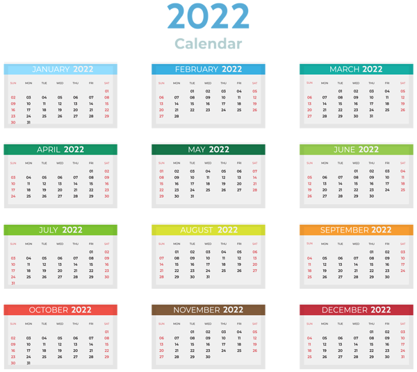 This png image - 2022 US Color Calendar Clipart, is available for free download
