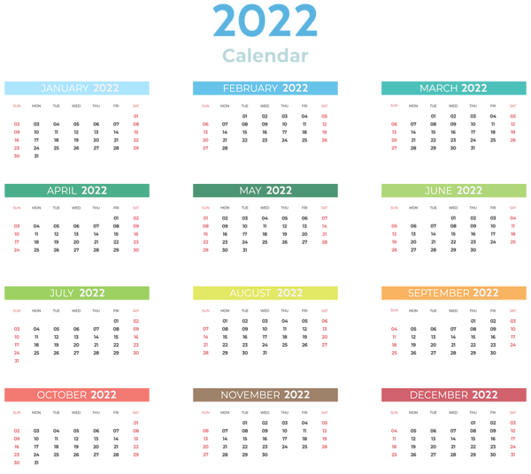 This png image - 2022 US Color Calendar Transparent Clipart, is available for free download