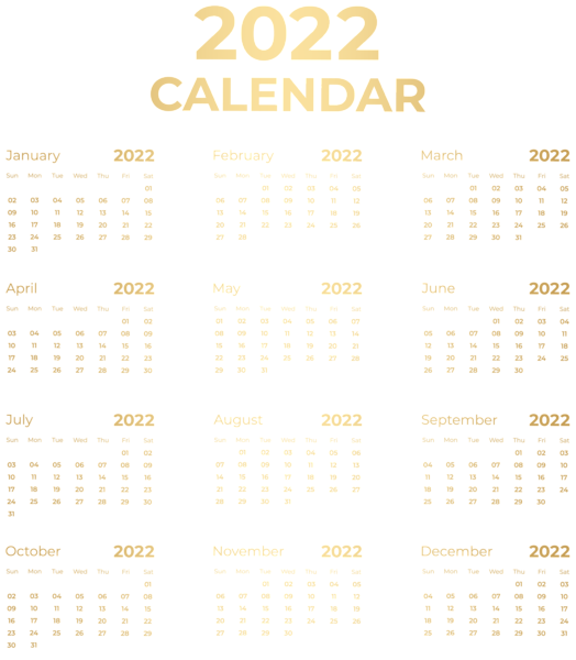This png image - 2022 US Gold Calendar PNG Clipart, is available for free download