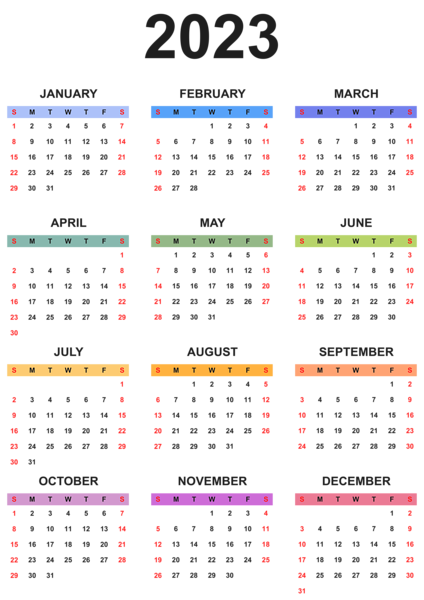 This png image - 2023 Colorful Calendar Transparent Clipart, is available for free download