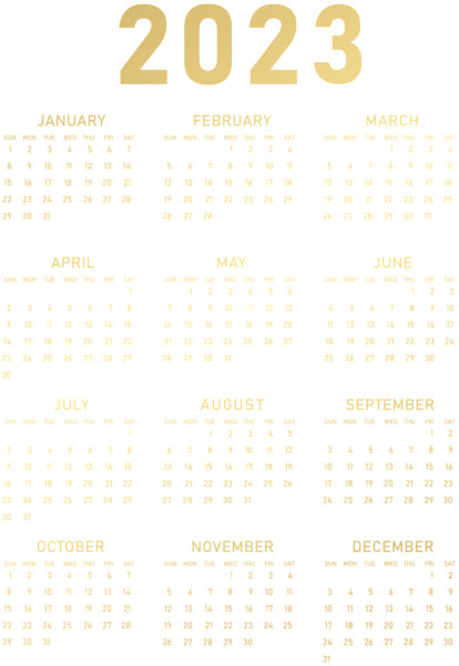 This png image - 2023 Gold Calendar US PNG Clipart, is available for free download