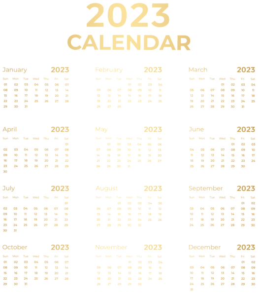 This png image - 2023 US Gold Calendar PNG Clipart, is available for free download