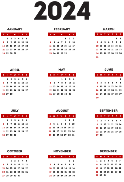 This png image - 2024 Calendar Transparent Red Black PNG Clipart, is available for free download