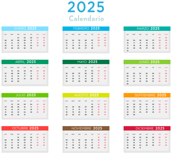 This png image - 2025 Spanish Calendar with Colors PNG Clipart, is available for free download