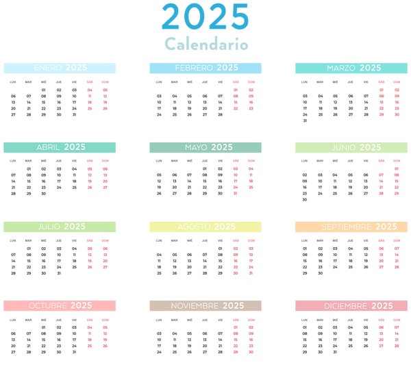 This png image - 2025 Spanish Colors Calendar Transparent Clipart, is available for free download