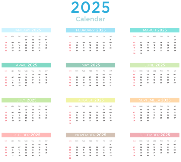 This png image - 2025 US Calendar with Colors Transparent Clipart, is available for free download