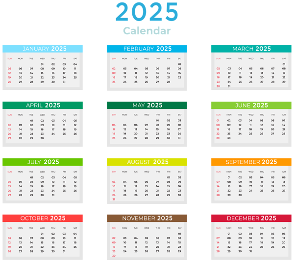 This png image - 2025 US Colors Calendar Clipart, is available for free download